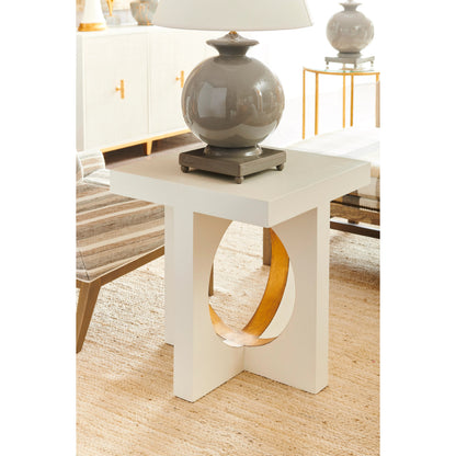 Swoop Side Table by Chelsea House in textured white, metallic gold. Made from wood in a modern style.