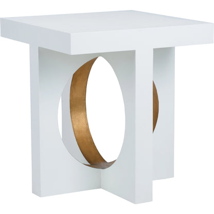 Swoop Side Table by Chelsea House in textured white, metallic gold. Made from wood in a modern style.
