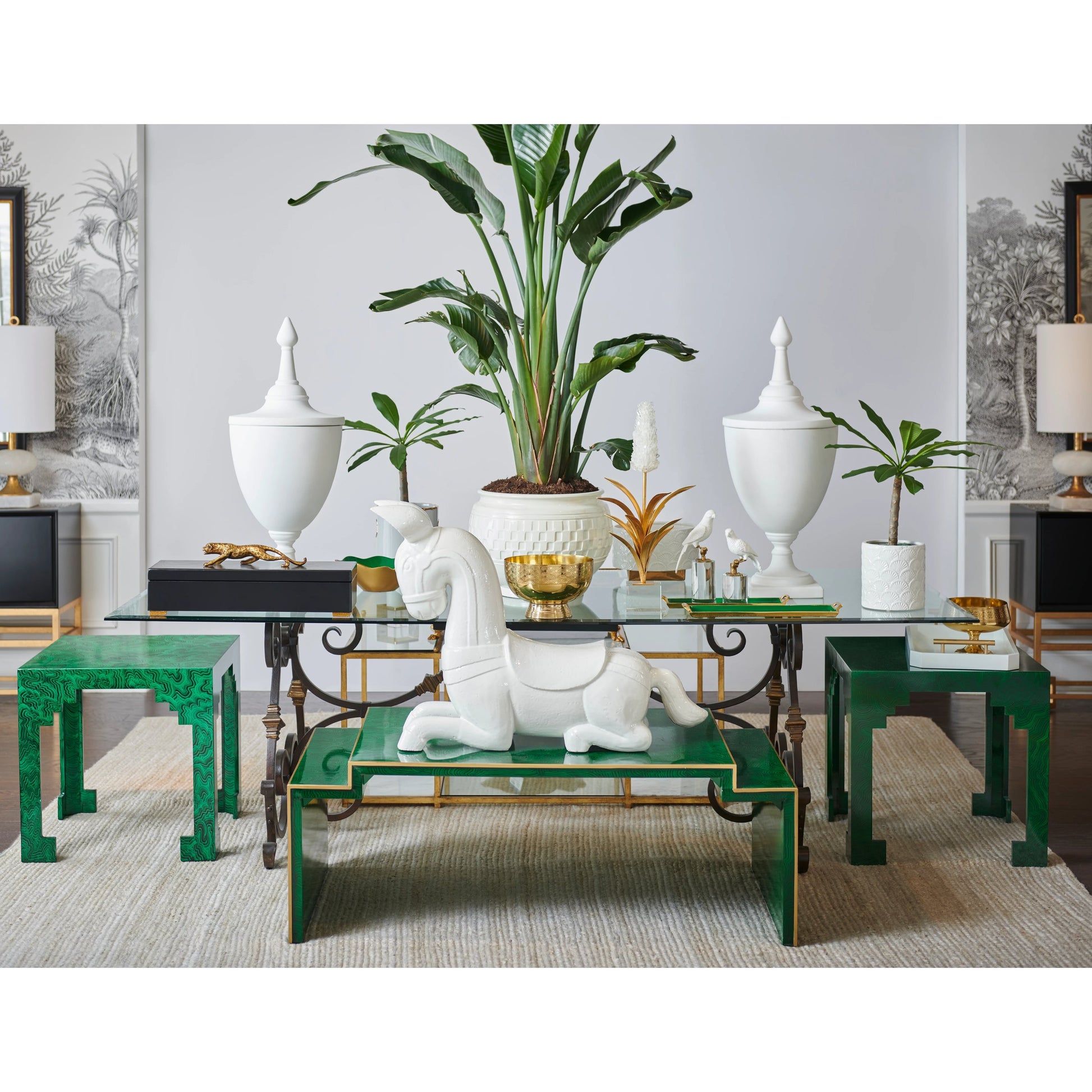 Delilah Tray by Chelsea House in white, antique. Made from wood/brass in a modern style.