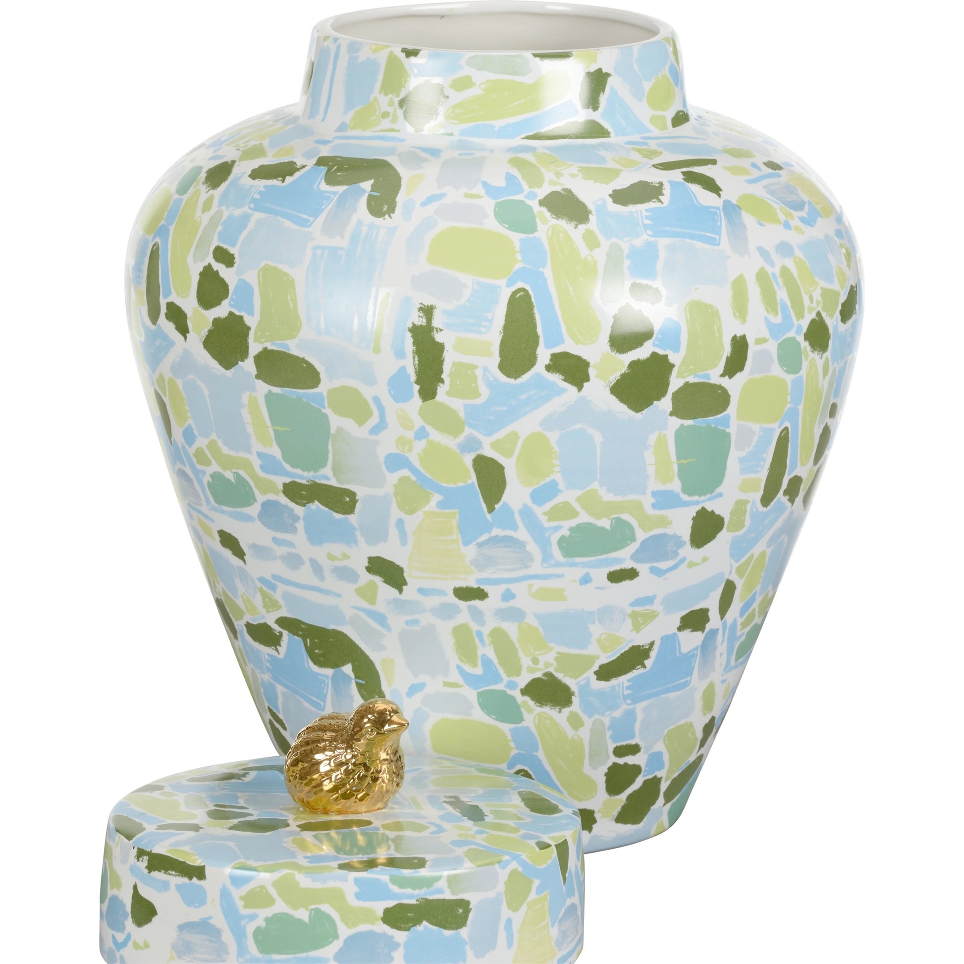 Lumberton Jar with Lid by Chelsea House in multicolor decal, metallic gold. Made from ceramic in a modern style.