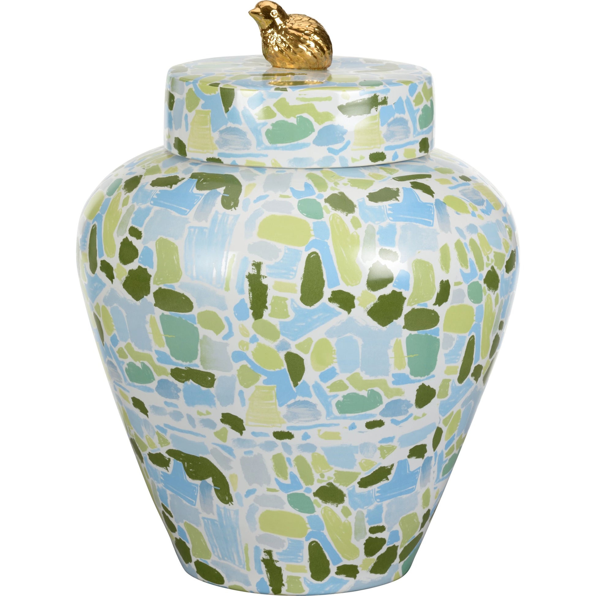 Lumberton Jar with Lid by Chelsea House in multicolor decal, metallic gold. Made from ceramic in a modern style.