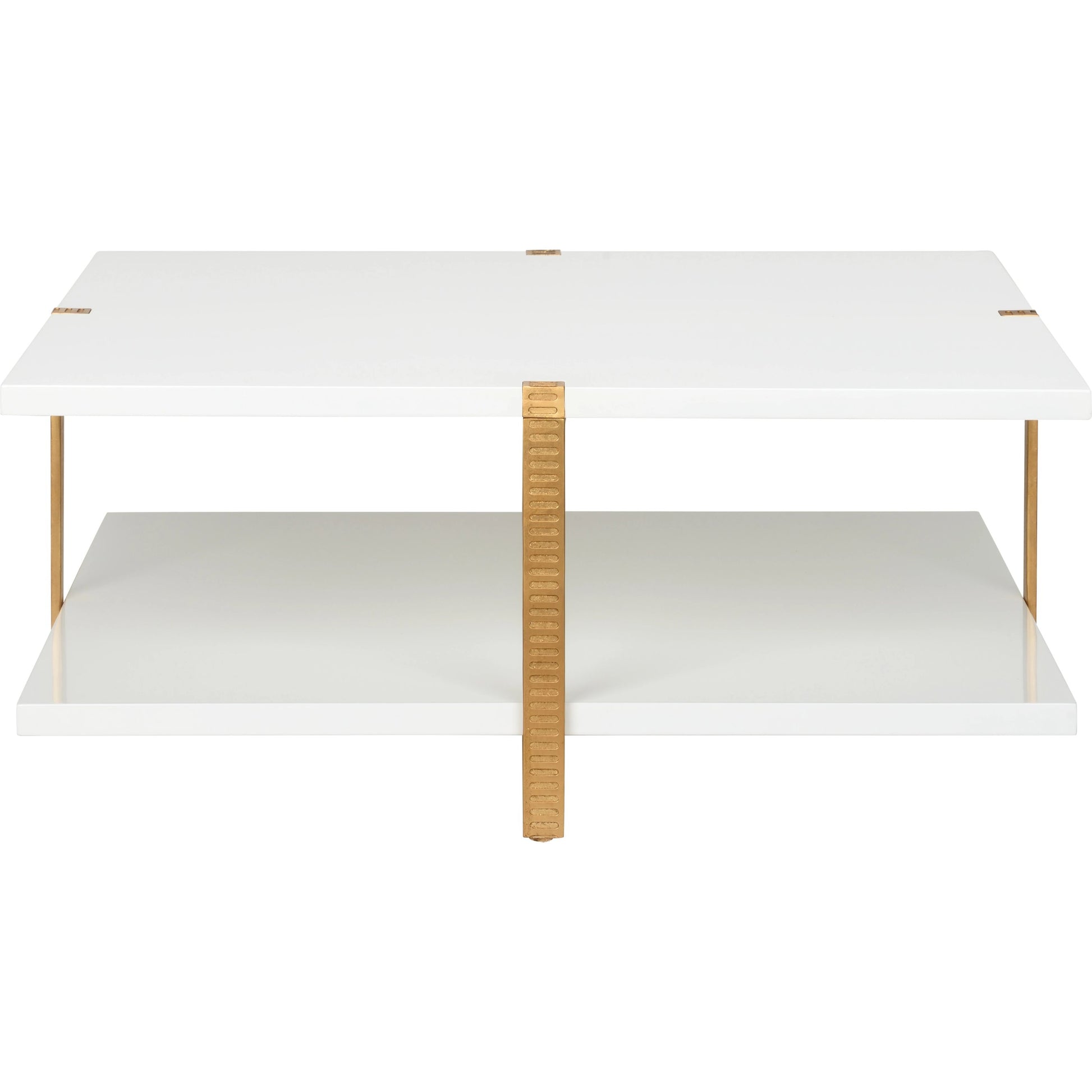 Ribbed Cocktail Table by Chelsea House in white, antique gold leaf. Made from wood/iron in a modern style.