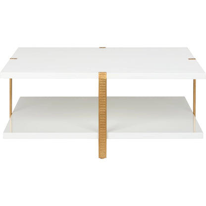 Ribbed Cocktail Table by Chelsea House in white, antique gold leaf. Made from wood/iron in a modern style.