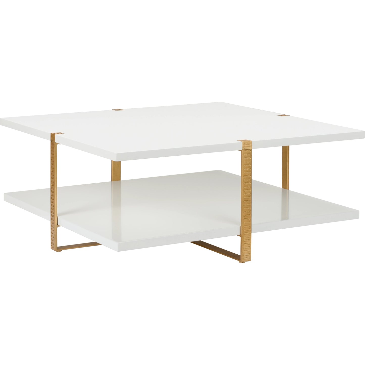 001 SI-2105577 | Primary Silo | Ribbed Cocktail Table by Chelsea House in white, antique gold leaf. Made from wood/iron in a modern style.