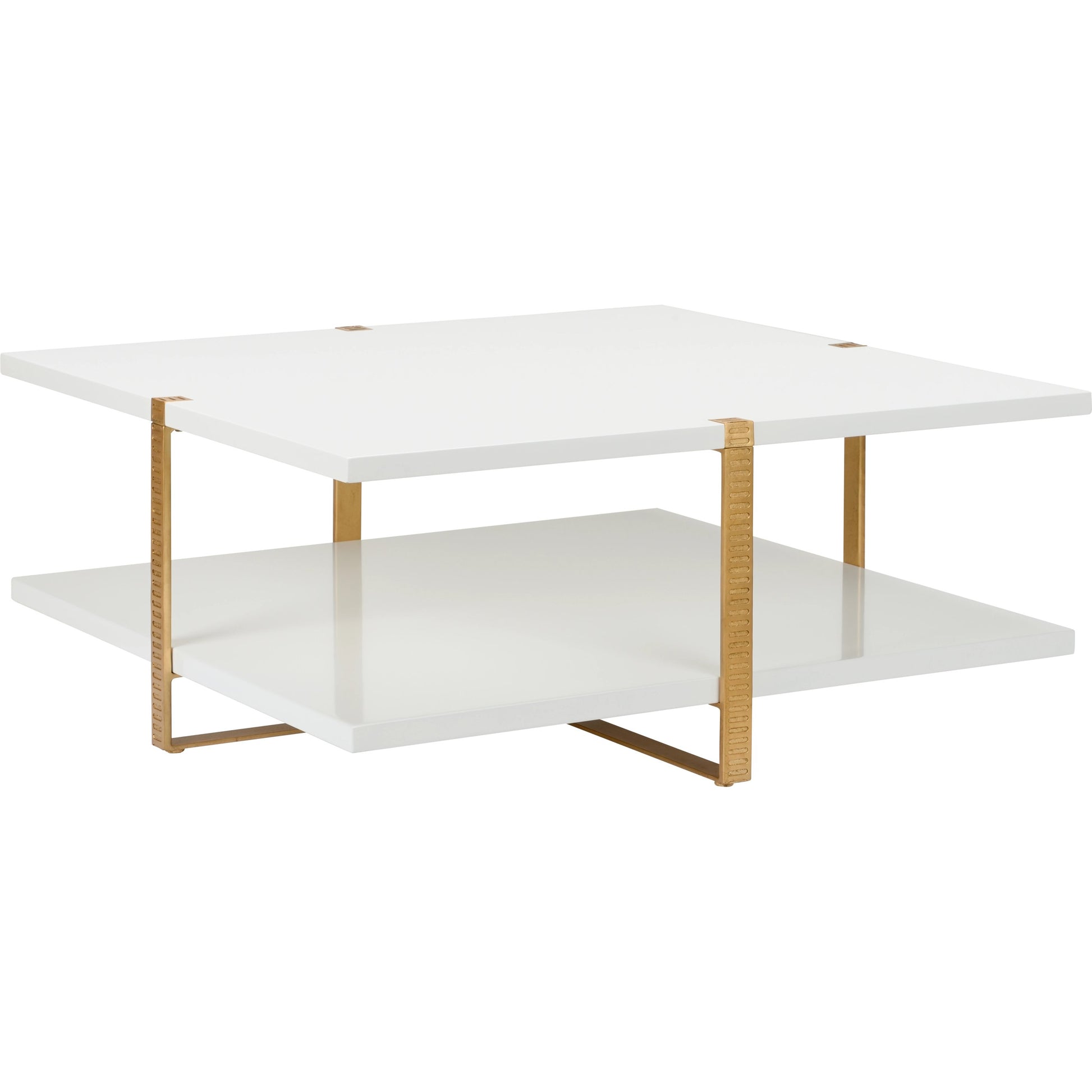 Ribbed Cocktail Table by Chelsea House in white, antique gold leaf. Made from wood/iron in a modern style.