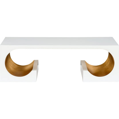 Equinox Cocktail Table by Chelsea House in white lacquer, gold leaf. Made from wood in a modern style.
