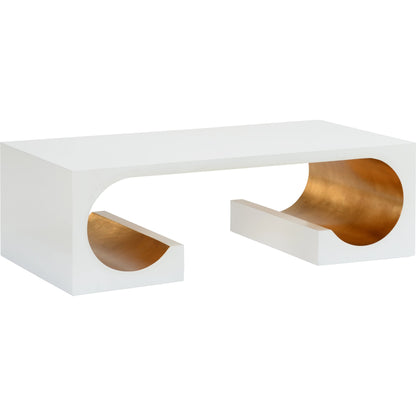 Equinox Cocktail Table by Chelsea House in white lacquer, gold leaf. Made from wood in a modern style.