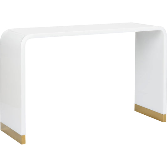 Waterfall White Acrylic Console by Chelsea House in white, polished brass. Made from acrylic/brass in a modern style.