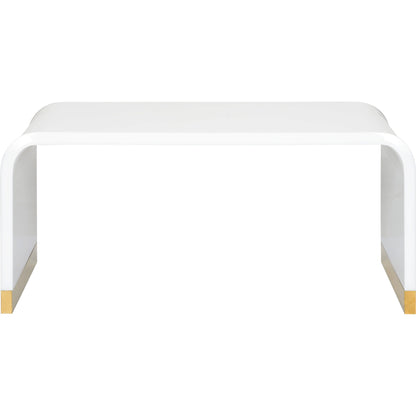 Waterfall Raffia Coffee Table by Chelsea House in cream, antique, clear, tempered. Made from raffia/brass/glass in a modern style.