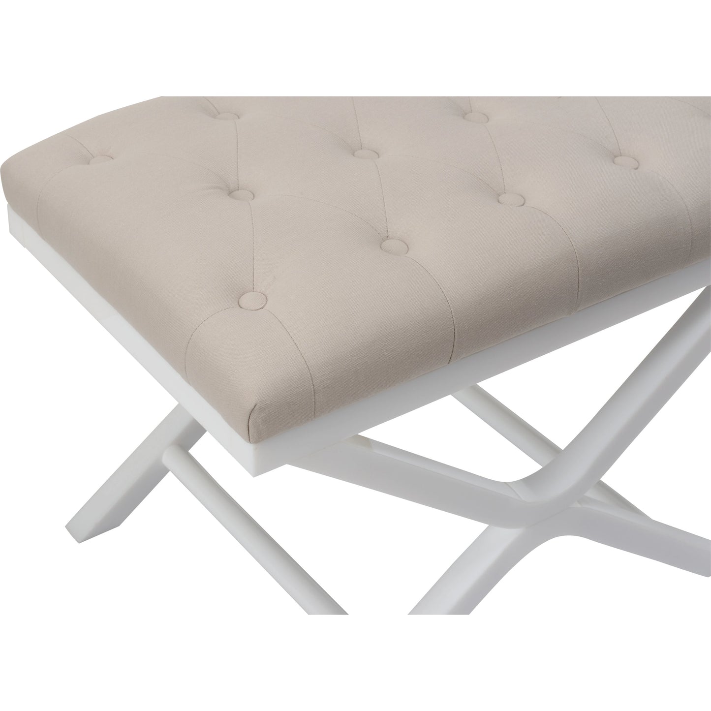 004 SI-2105583 | Closeup | Soho Tufled Bench by Chelsea House in white, natural. Made from acrylic/muslin in a modern style.
