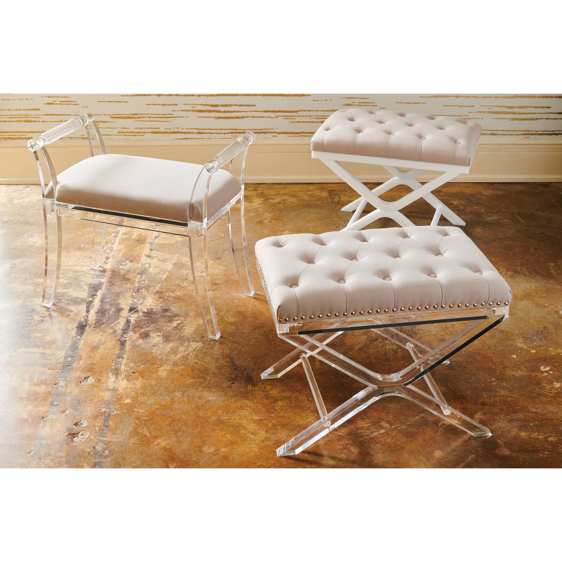 Soho Tufled Bench by Chelsea House in white, natural. Made from acrylic/muslin in a modern style.