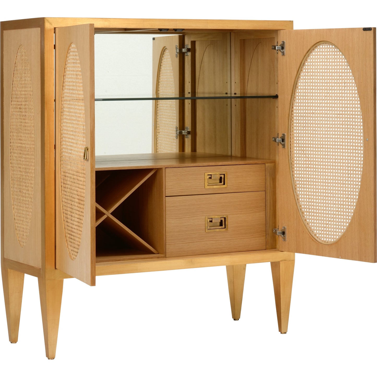 002 SI-2105584 | Additional Silo | Petite Caned Bar Cabinet by Chelsea House in oak, antique gold leaf, natural. Made from wood/cane in a cottage & farmhouse style.