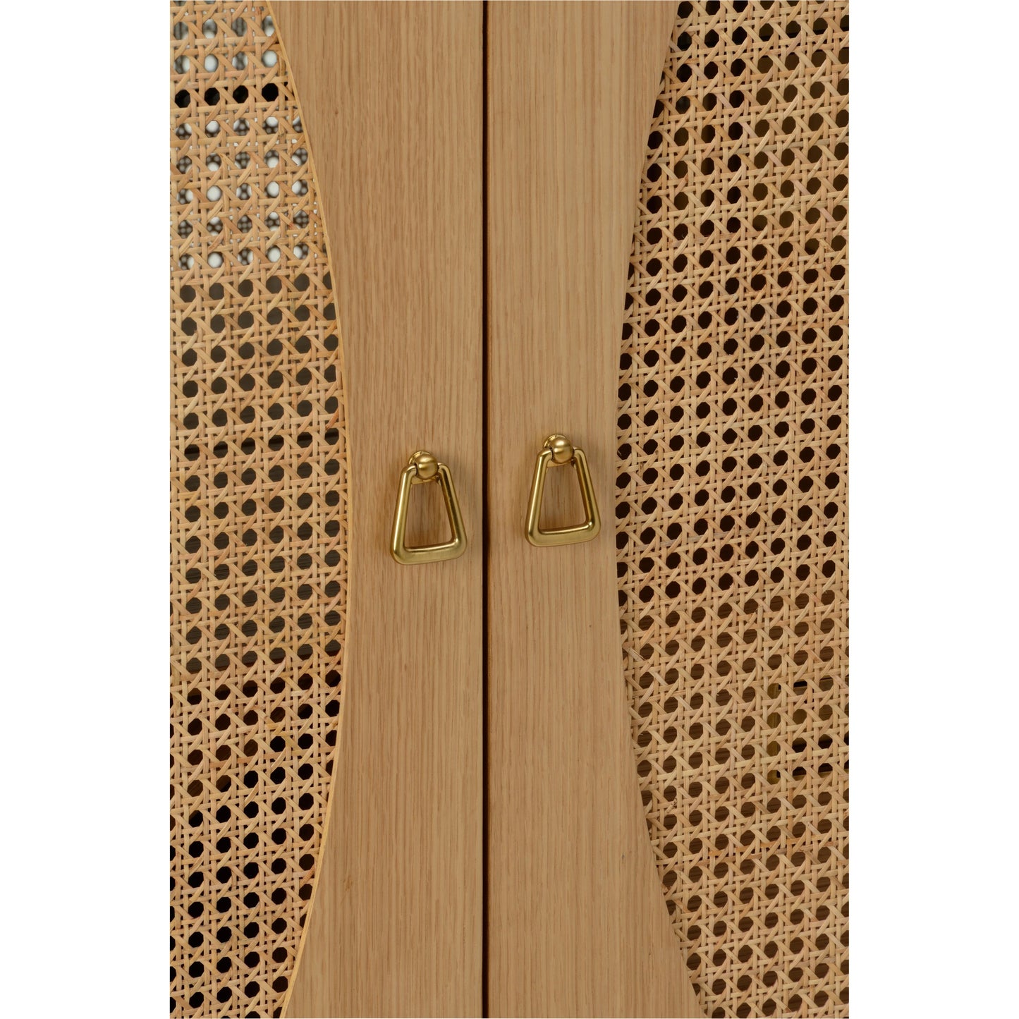 004 SI-2105584 | Closeup | Petite Caned Bar Cabinet by Chelsea House in oak, antique gold leaf, natural. Made from wood/cane in a cottage & farmhouse style.