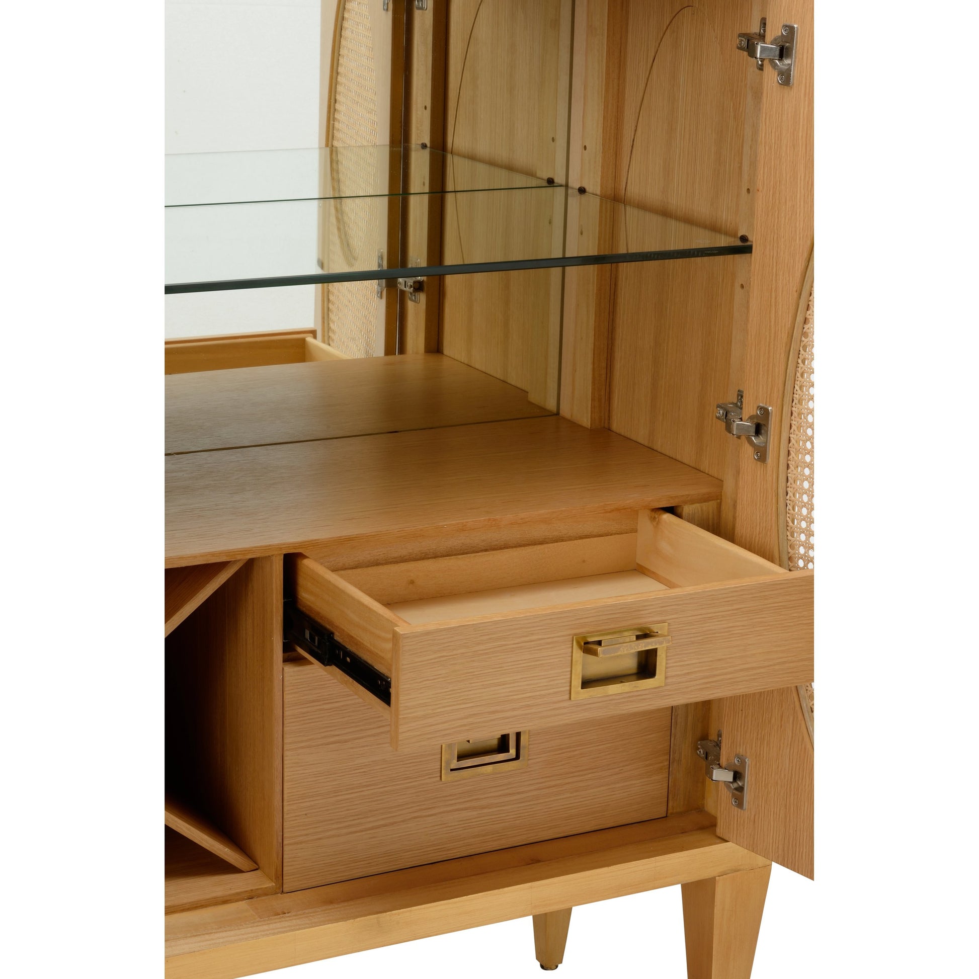 Petite Caned Bar Cabinet by Chelsea House in oak, antique gold leaf, natural. Made from wood/cane in a cottage & farmhouse style.