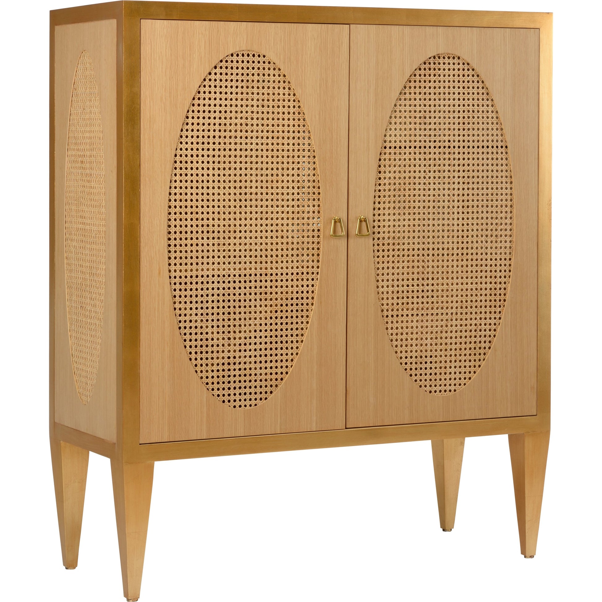 Petite Caned Bar Cabinet by Chelsea House in oak, antique gold leaf, natural. Made from wood/cane in a cottage & farmhouse style.