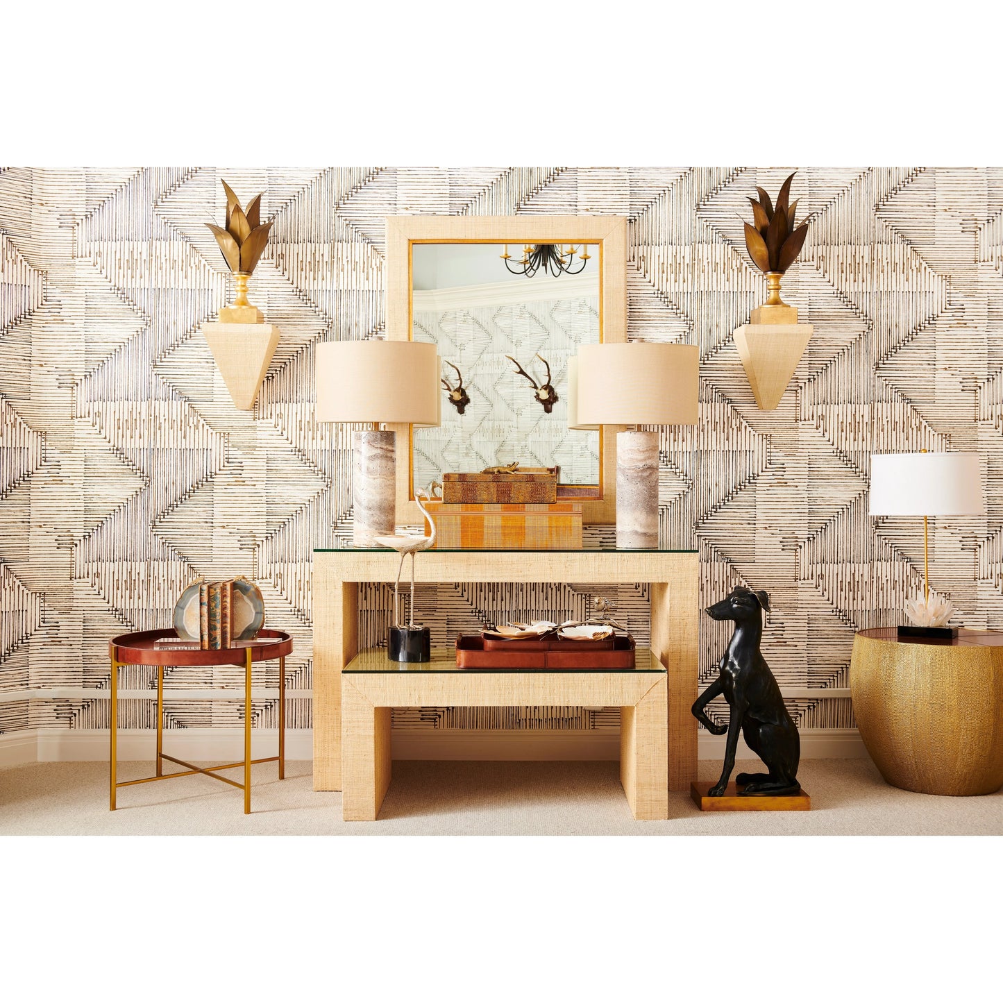 002 SI-2105587 | Lifestyle | Jamila Console Table by Chelsea House in raffia on wood. Made from raffia on wood, glass in a modern style.