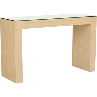 Jamila Console Table by Chelsea House in raffia on wood. Made from raffia on wood, glass in a modern style.