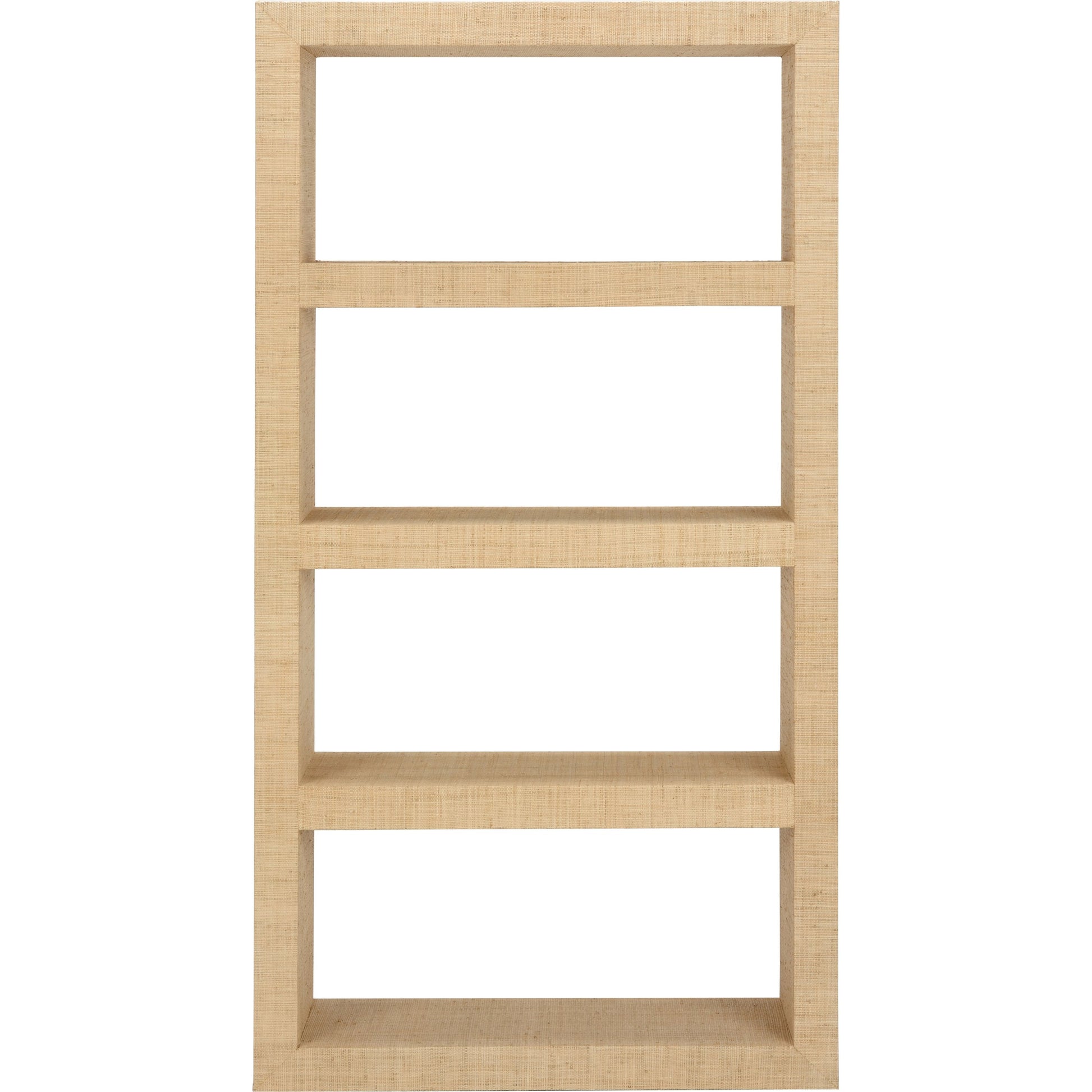 Raffia Book Shelves by Chelsea House in cream. Made from raffia on wood in a modern style.