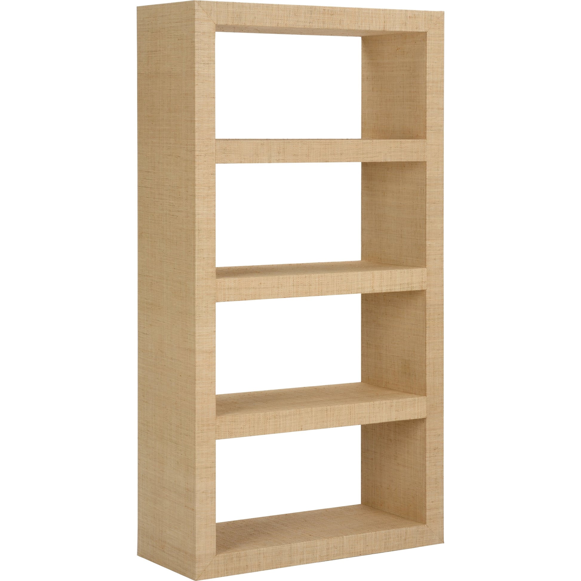 Raffia Book Shelves by Chelsea House in cream. Made from raffia on wood in a modern style.