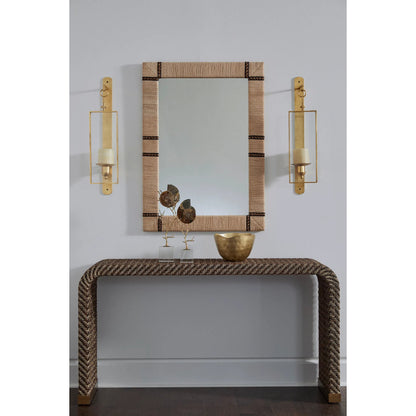 Newton Mirror by Chelsea House in cream, chocolate, clear, plain. Made from raffia/abaca on wood/mirror in a modern style.