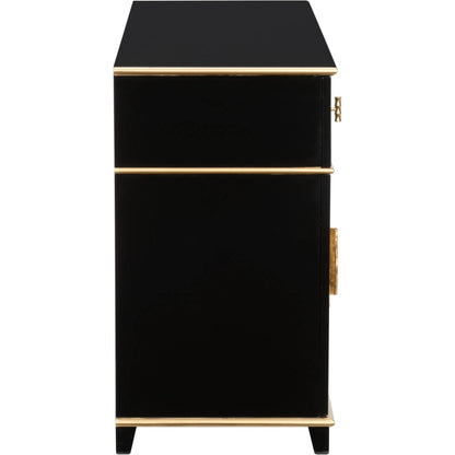 Palm Beach Buffet Cabinet by Chelsea House in gloss black, metallic gold, gold leaf. Made from wood in a modern style.