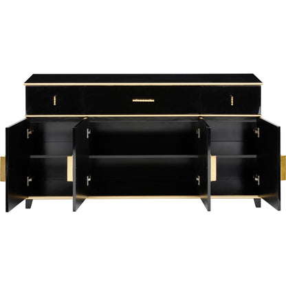 Palm Beach Buffet Cabinet by Chelsea House in gloss black, metallic gold, gold leaf. Made from wood in a modern style.