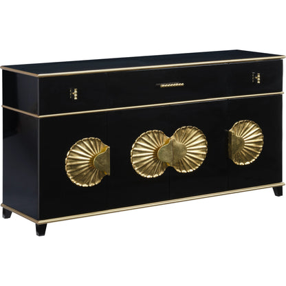Palm Beach Buffet Cabinet by Chelsea House in gloss black, metallic gold, gold leaf. Made from wood in a modern style.