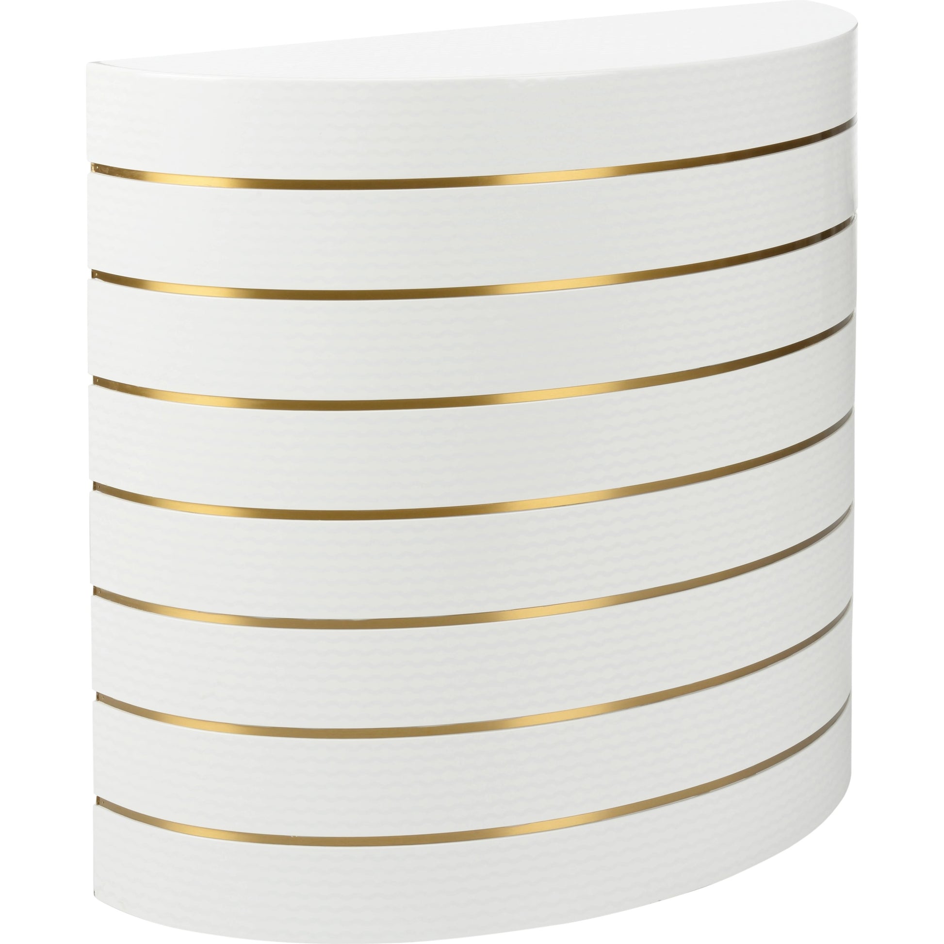 Luna Console by Chelsea House in white, silver, antique brass. Made from wood/metal in a modern style.