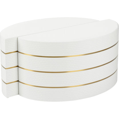 Mezzaluna Bunching Tables by Chelsea House in white, silver, antique brass. Made from wood/metal in a modern style.