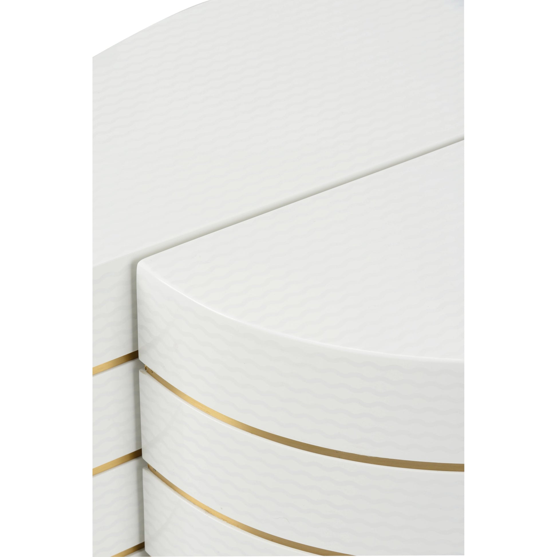 Mezzaluna Bunching Tables by Chelsea House in white, silver, antique brass. Made from wood/metal in a modern style.