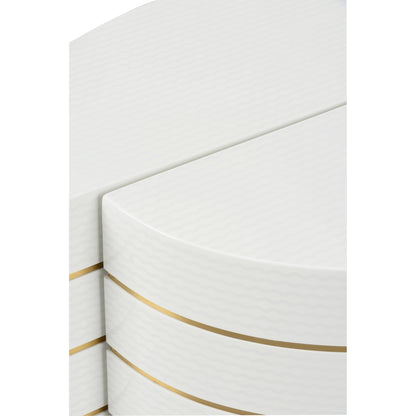 Mezzaluna Bunching Tables by Chelsea House in white, silver, antique brass. Made from wood/metal in a modern style.