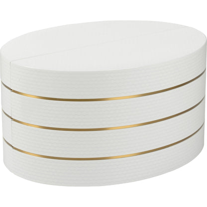 Mezzaluna Bunching Tables by Chelsea House in white, silver, antique brass. Made from wood/metal in a modern style.