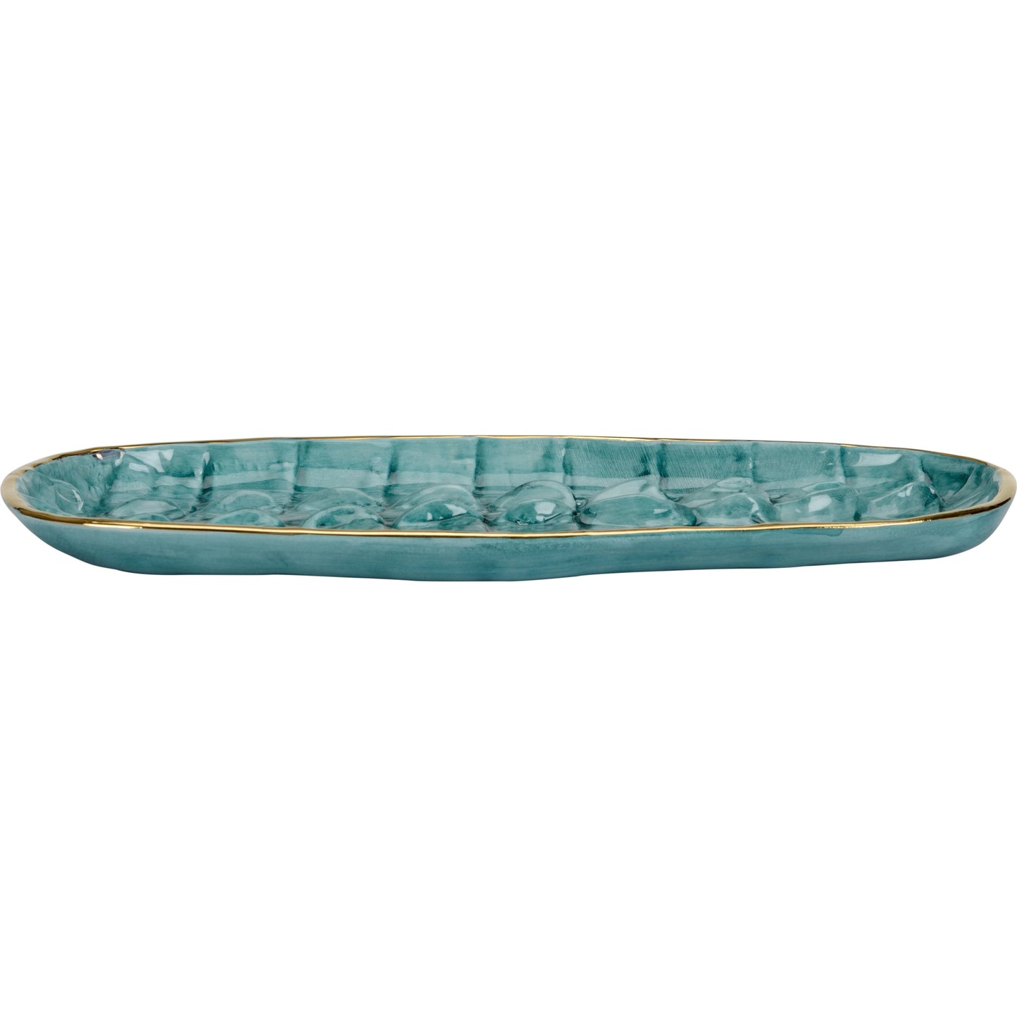 002 SI-2105668 | Additional Silo | Crocodile Tray by Chelsea House in turquoise glaze, gold. Made from ceramic in a coastal style.