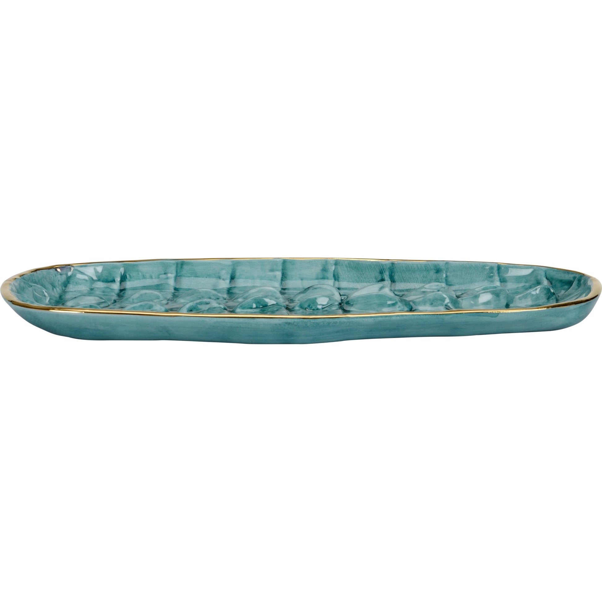 Crocodile Tray by Chelsea House in turquoise glaze, gold. Made from ceramic in a coastal style.