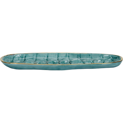 Crocodile Tray by Chelsea House in turquoise glaze, gold. Made from ceramic in a coastal style.