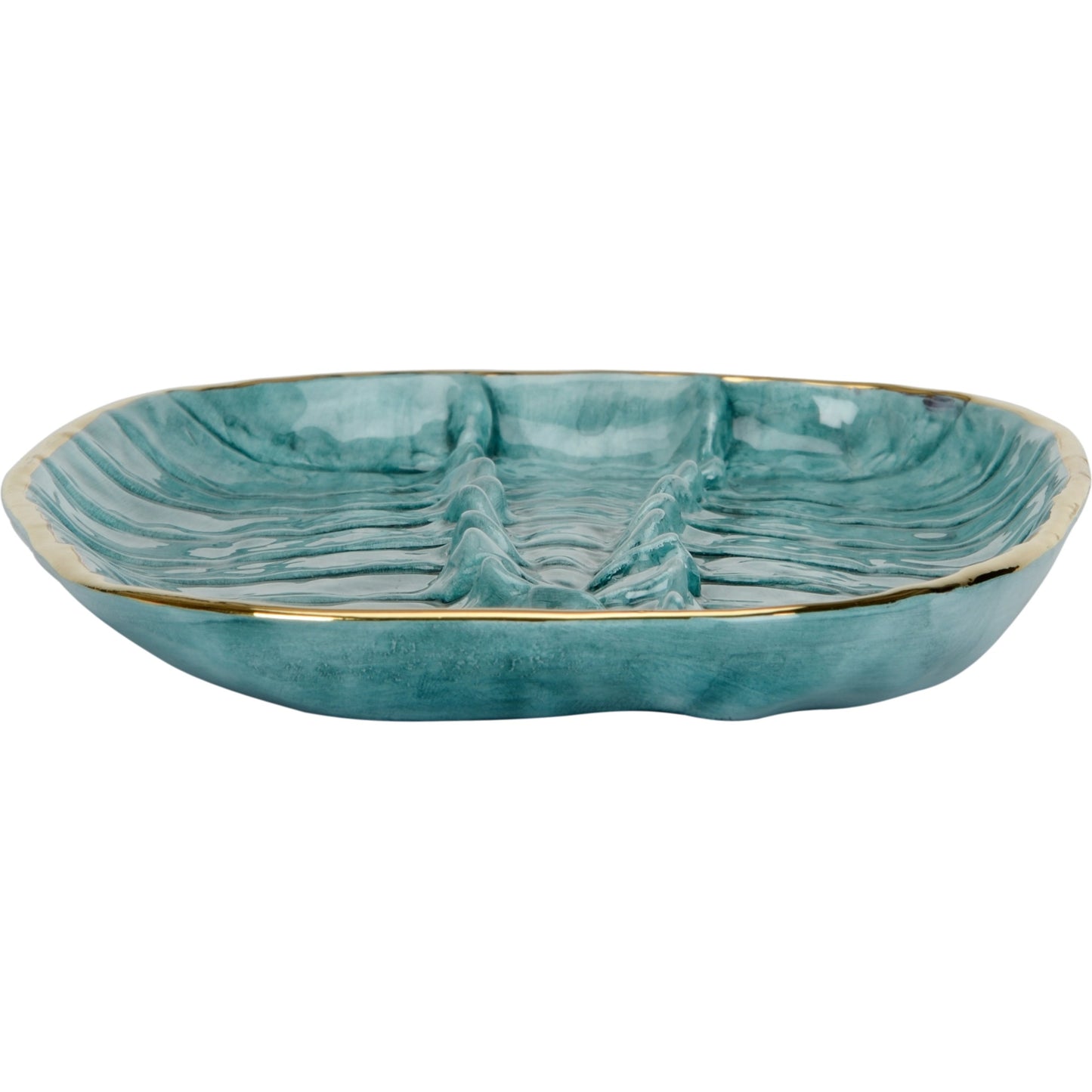 003 SI-2105668 | Additional Silo | Crocodile Tray by Chelsea House in turquoise glaze, gold. Made from ceramic in a coastal style.