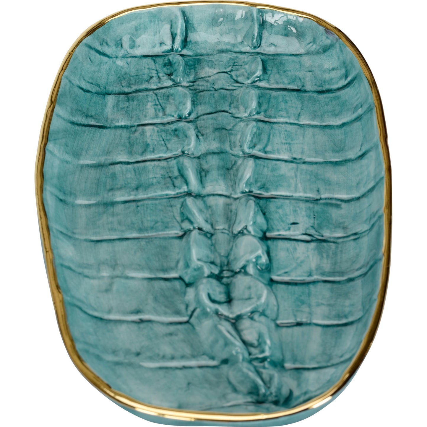 004 SI-2105668 | Additional Silo | Crocodile Tray by Chelsea House in turquoise glaze, gold. Made from ceramic in a coastal style.