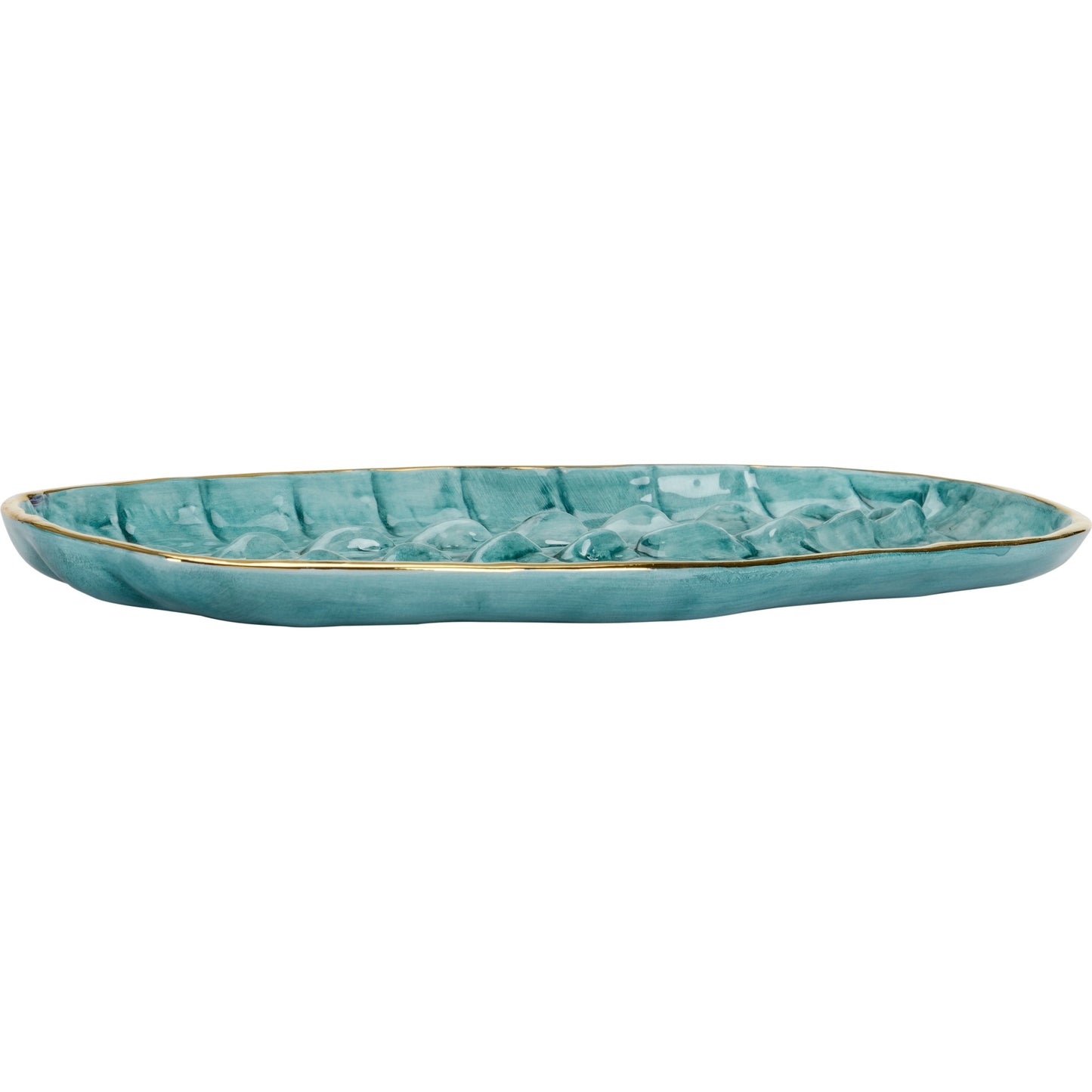 001 SI-2105668 | Primary Silo | Crocodile Tray by Chelsea House in turquoise glaze, gold. Made from ceramic in a coastal style.