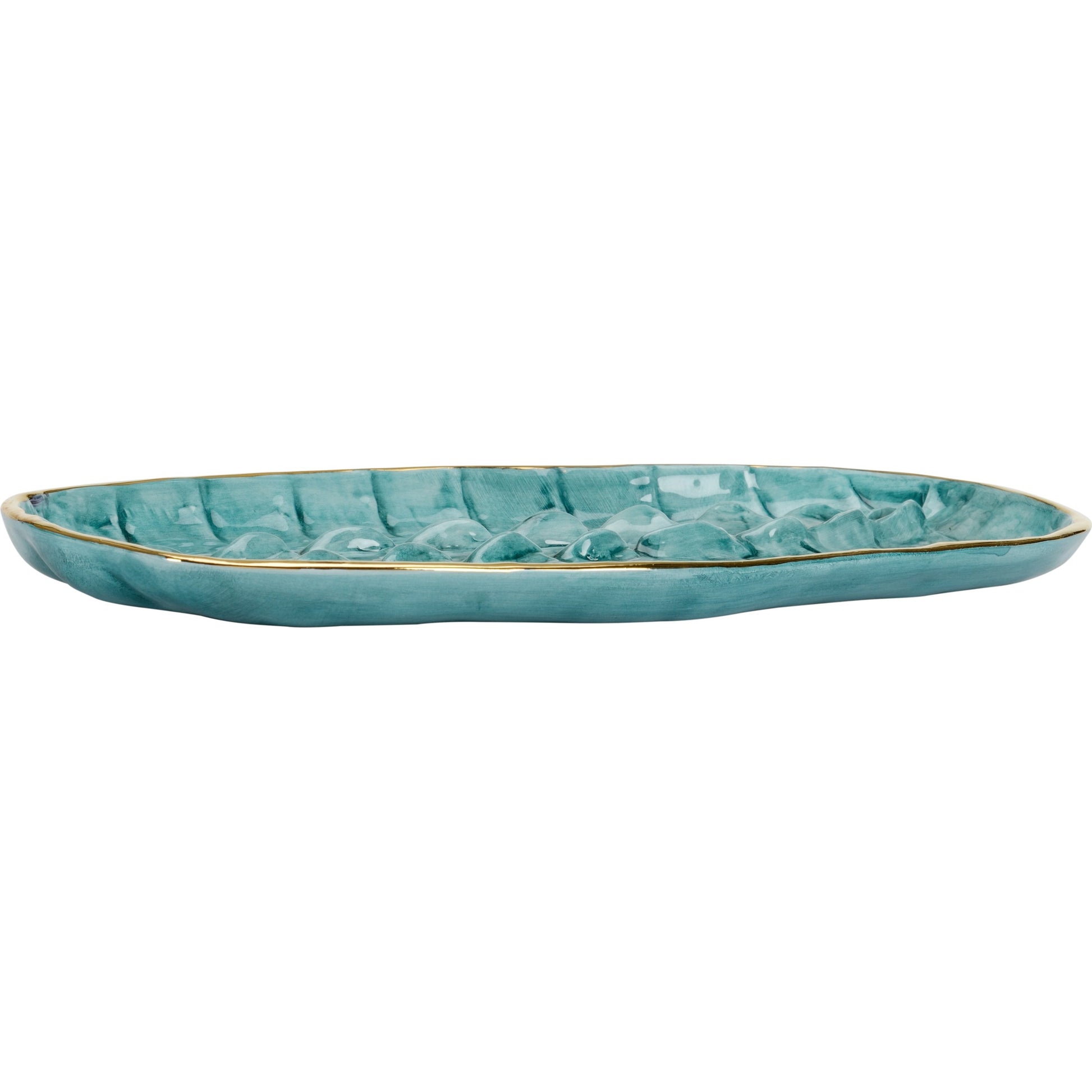 Crocodile Tray by Chelsea House in turquoise glaze, gold. Made from ceramic in a coastal style.