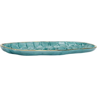 Crocodile Tray by Chelsea House in turquoise glaze, gold. Made from ceramic in a coastal style.