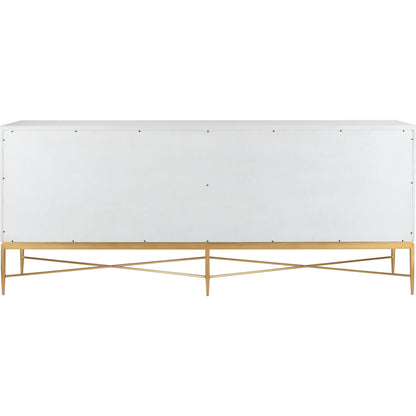 Williams Console by Chelsea House in white, antique gold leaf. Made from wood/saguran inlay/metal in a modern style.