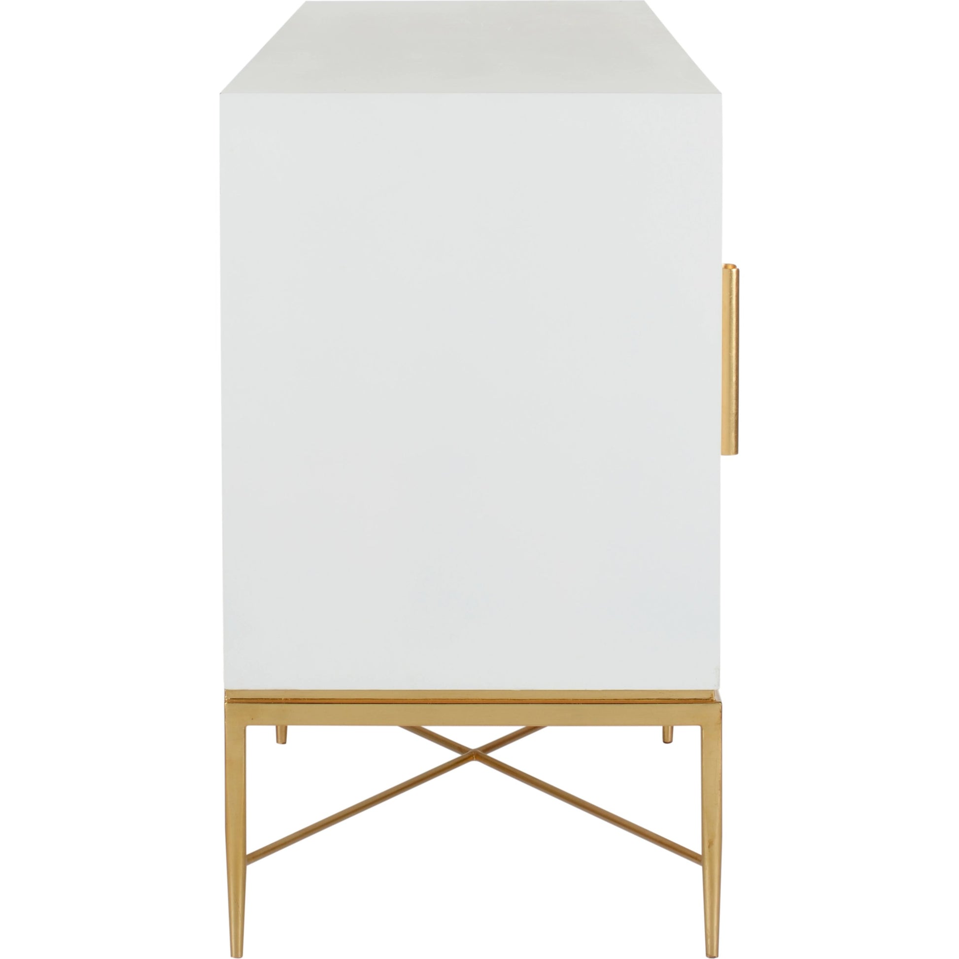 Williams Console by Chelsea House in white, antique gold leaf. Made from wood/saguran inlay/metal in a modern style.