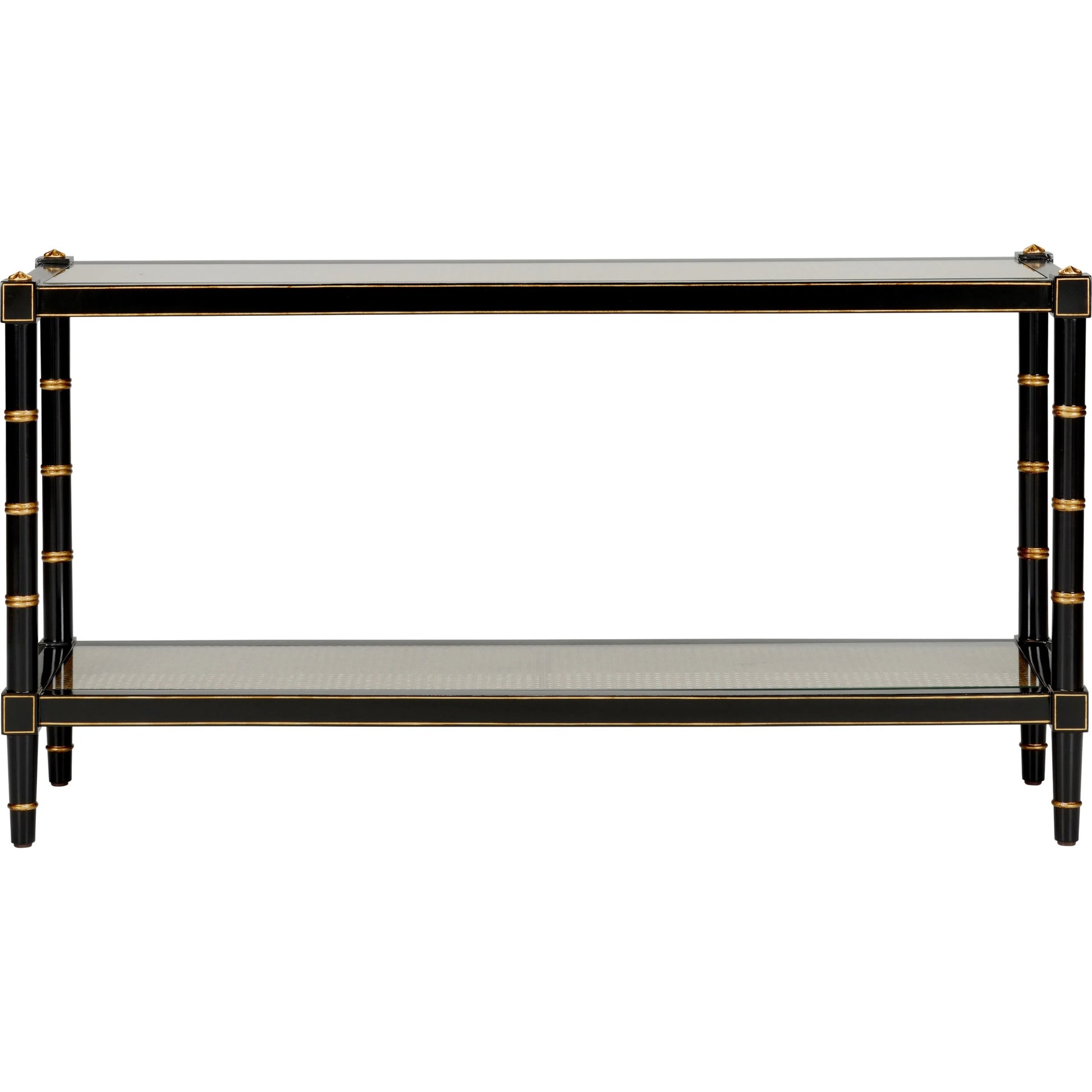 Conner Cane Console by Chelsea House. Made from poplar caned panels, glass top in a coastal style.