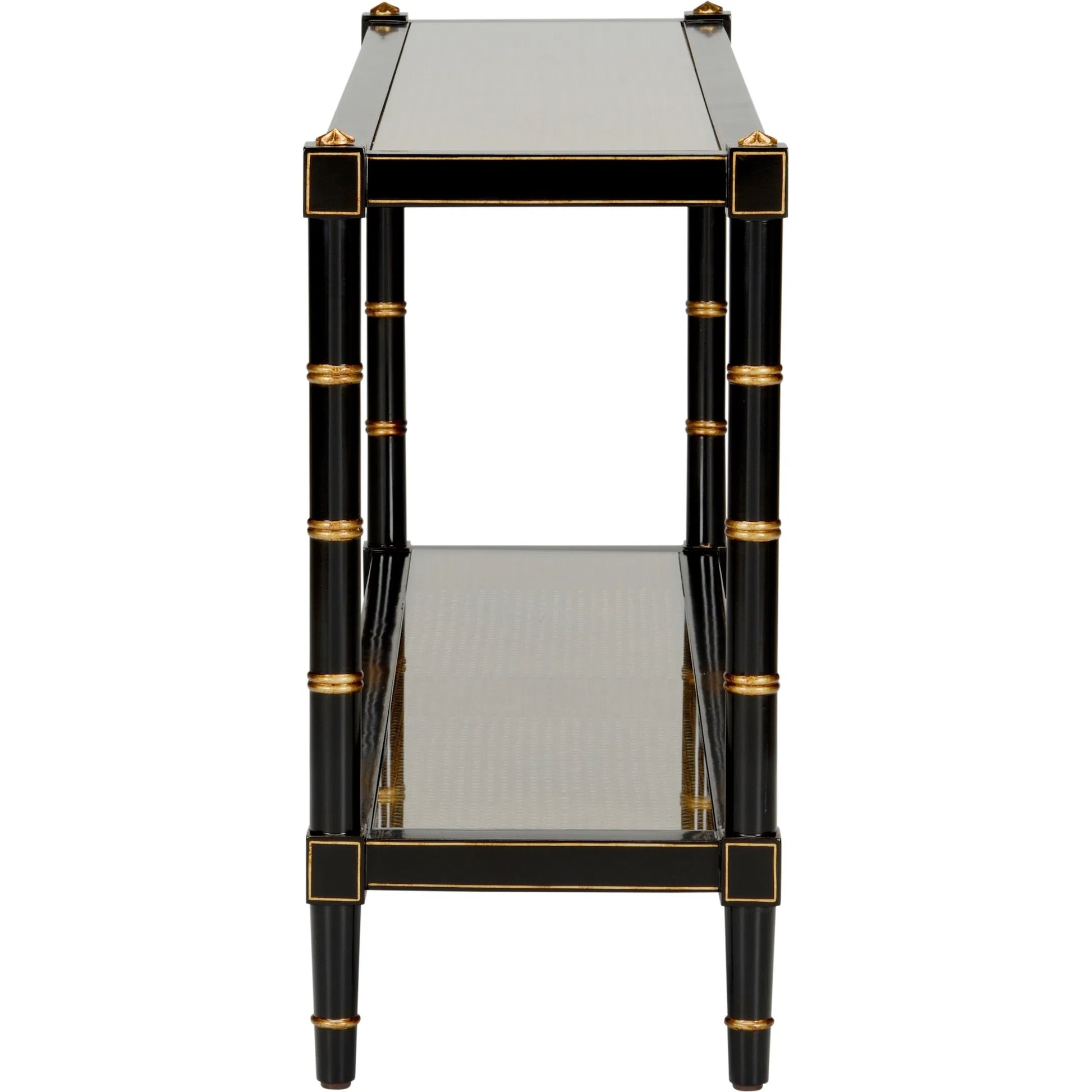 Conner Cane Console by Chelsea House. Made from poplar caned panels, glass top in a coastal style.