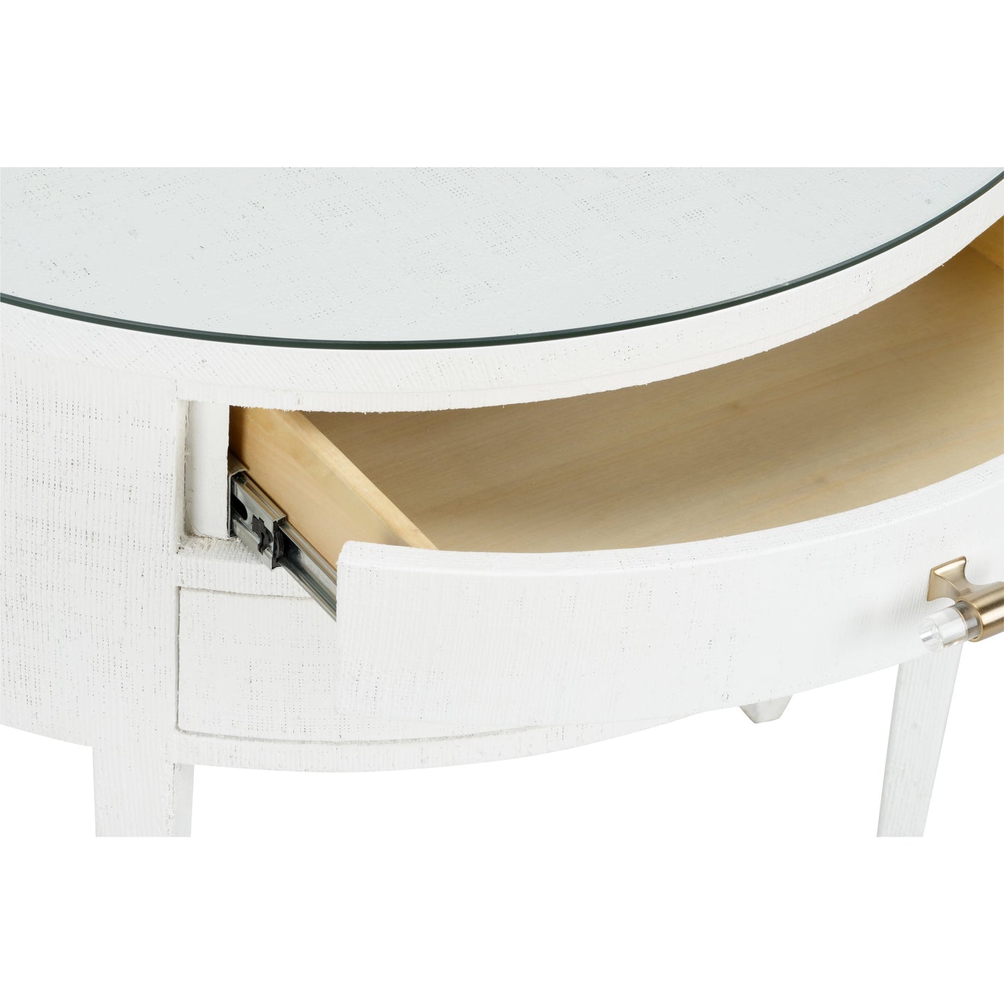 005 SI-2105766 | Closeup | George III Demilune by Chelsea House in white, clear. Made from wood/saguran/glass in a modern style.