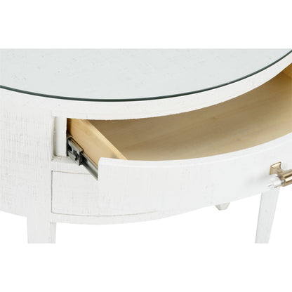 George III Demilune by Chelsea House in white, clear. Made from wood/saguran/glass in a modern style.