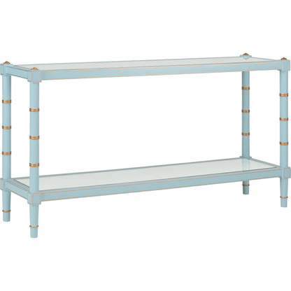 Conner Cane Console by Chelsea House. Made from poplar caned panels, glass top in a coastal style.