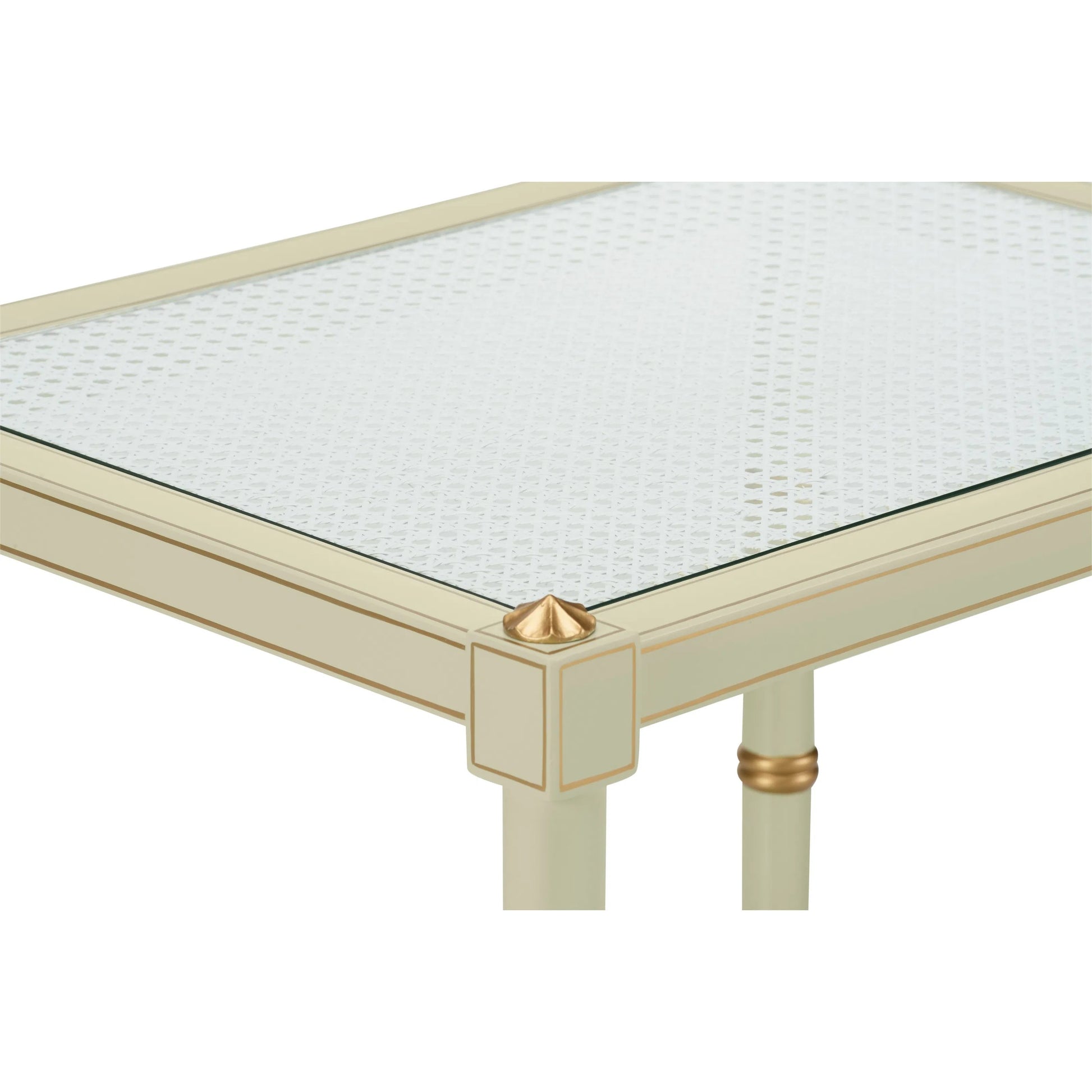 Conner Cane End Table by Chelsea House. Made from poplar caned panels, glass top in a coastal style.