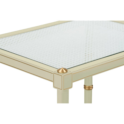 Conner Cane End Table by Chelsea House. Made from poplar caned panels, glass top in a coastal style.
