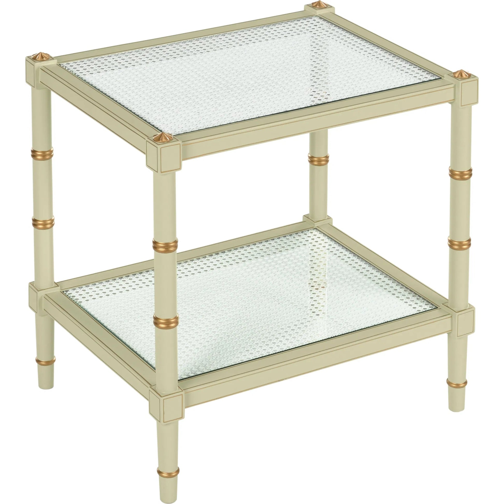 Conner Cane End Table by Chelsea House. Made from poplar caned panels, glass top in a coastal style.